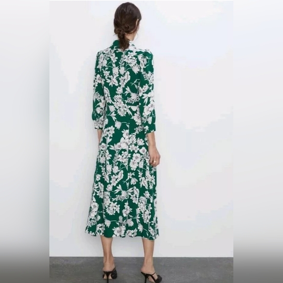 Zara Green Floral Ruched Midi Dress - Picture 5 of 11